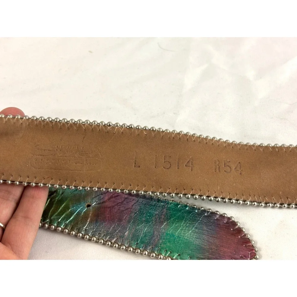 Vintage Rhinestone Belt Made in Spain Wide Leather Aurora Borealis Buckle Y2K